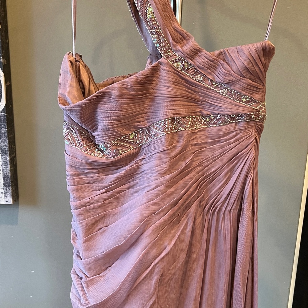 🥑Pronovias Beaded Full-Length One Shoulder Chiffon Dress | Evening Gown Wedding - Picture 8 of 12